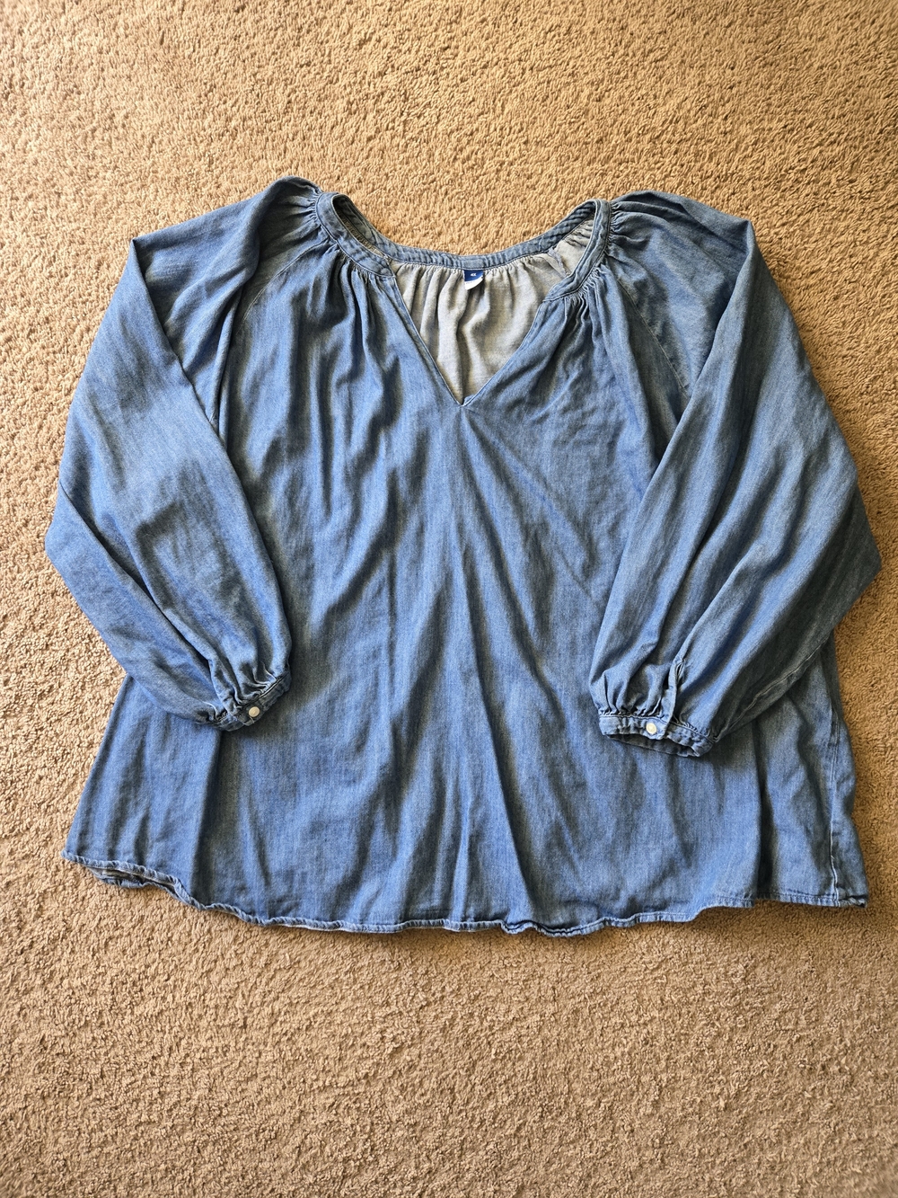 Old Navy Plus Size 4X Chambray Denim Peasant Blouse Balloon Sleeve